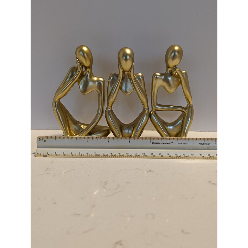 3 Gold Thinker Statues Abstract Art Decor Modern Collection Minimalist - Picture 11 of 13